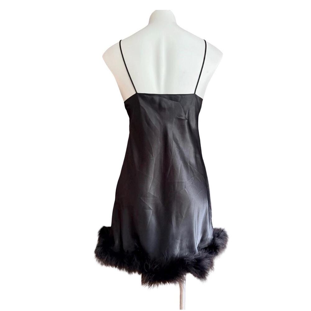 Vintage Val Mode 1980s Black Satin Marabou Feather Gown and Robe Set Medium - Picture 6 of 15